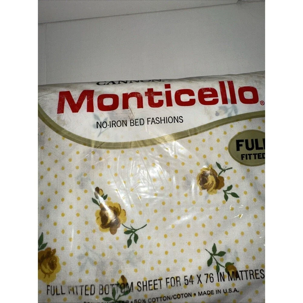 Vintage Set Cannon Monticello Full Fitted Sheet Rose Dream 266 Yellow NEW